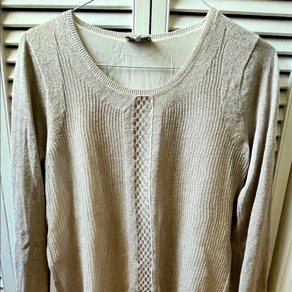 Lucky brand two layer knit sweater-gold and beige, loose fit, side waist opening